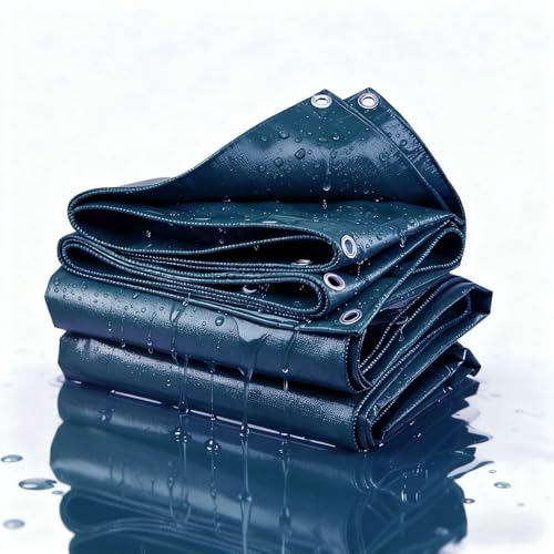 Lona de Protección 5.5 x 5.8 m Impermeable con Ojales Multiusos Lona de Barco Duradera Resistente a Los Rayos UV Desgarros para Exteriores, Plantas, Invernadero, Piscina, Azul