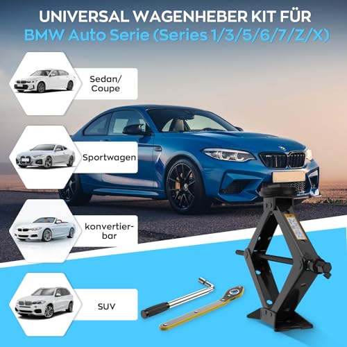 IMAYCC Wagenheber 2.5T/2500kg,Universelle Scherenwagenheber für BMW Auto mit 2Pcs Gummiauflage BMW,Tragbarer Wagenheber mit Radmutternschlüssel, Auto-Notfallset für BMW Serie1/3/5/6/7/Z/X