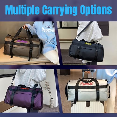 Personalised Women Duffel Bag Embroidered Name Custom Travel Tote Bag Overnight Weekender Bags with Wet Pockets and Shoe Compartment Gift for Travel Yoga Gym Storage Camping Moving3