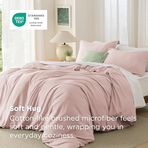 Image of Bedsure Duvet Cover Full Size - Soft Double Brushed Bedding Set for Kids & Adults, Zipper Closure, 3 Pieces, Includes 1 Duvet Cover (80 inchx90 inch) & 2 Pillow Shams, NO Comforter, Rose Pink