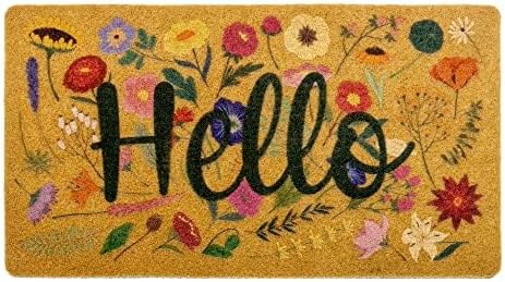Vikodah Natural Coir Doormat Outdoor Entrance Welcome Mats Home Decor, Hello Spring Door Mat,Sunflower Rug (Hello-Spring, 17''x29'')
