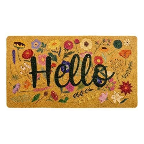 Vikodah Natural Coir Doormat Outdoor Entrance Welcome Mats Home Decor, Hello Spring Door Mat,Sunflower Rug (Hello-Spring, 17''X29'') #TOP3