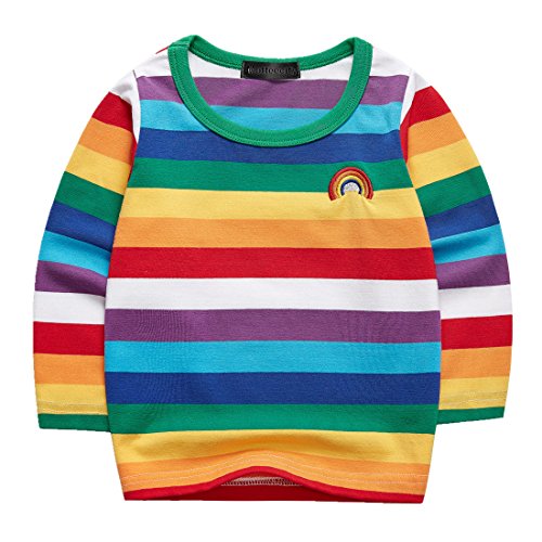 Sooxiwood Boys T-Shirt Striped Rainbow Long Sleeve Size 4T L-Rainbow