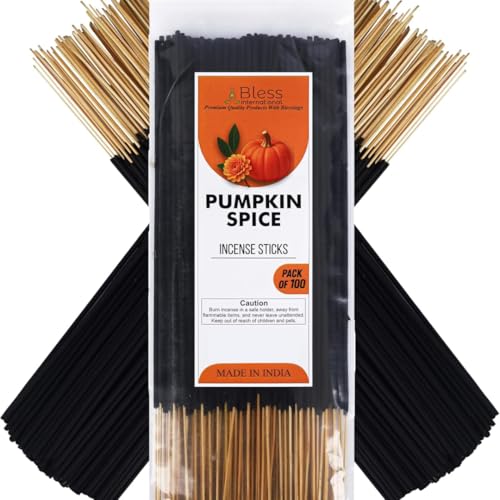 Bless-International-Pumpkin-Spice 100%-Natural-Handmade-Incense-Sticks Organic-Chemicals-Free-for-Relaxation-Positivity-Yoga-Meditation 12-Inches-1-Hour-Plus-Burning-Time-100-Sticks-250-GM