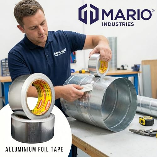 Image of Mario Aluminium Foil Tape - Silver Tape - 48mm (2 inch) Width, 20mtr Length-1 Roll - Heavy-Duty Foil Tape for Air Duct Sealing, HVAC, AC Ducting, Pipe Insulation & High-Temperature Applications
