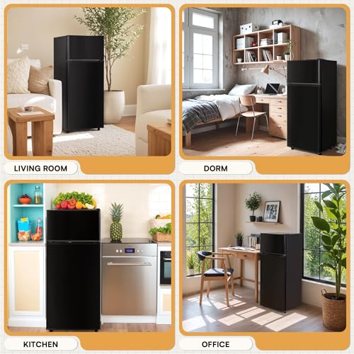4.4 Cu.Ft Mini Fridge with Freezer, Small Refrigerator with 2 Doors for Kitchen, Dorm, Office and Bedroom, Mini Fridge with Adjustable Shelves (Black)