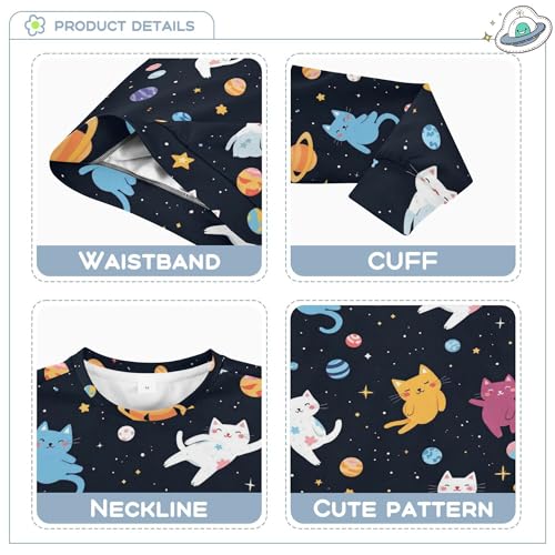 JUNZAN Space Cats Planets Stars Big Girls Hooded Sweatshirt Crewneck Kids Pullover Hoodie Athletic 4T3