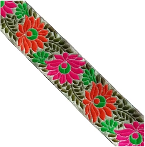 KVR Cinta jacquard de poliéster con brocado de seda de poliéster para bordado, decoración de ropa, falda, boda, fiesta, embalaje de bricolaje (002 -