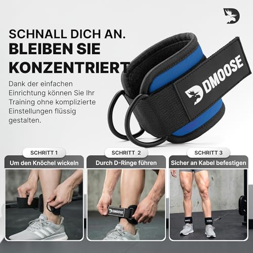 DMoose Fitness Fußschlaufen Kabelzug - Klettverschluss Gepolsterte Gym Ankle Straps fur Beinstrecker und Hüftabduktoren - Fußmanschetten fur Kabelanlage, fussschlaufen fur Frauen & Herren