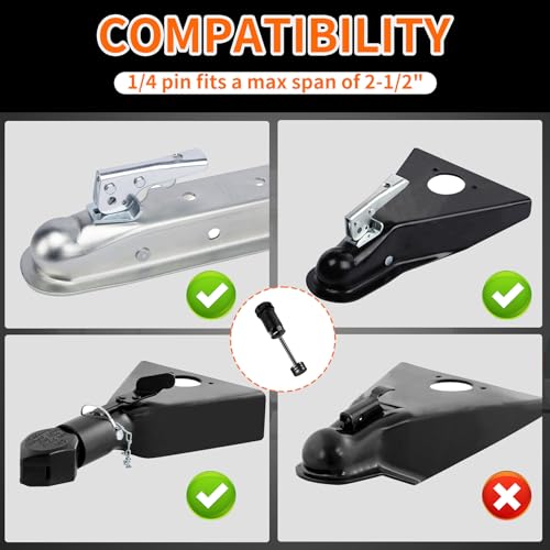 METOWARE Keyed Alike Trailer Hitch Receiver & Coupler Lock Kit fits Class III IV Receiver 5/8\" Dia Pin Lock, 1/4” Dia 2-1/2\" Trailer Coupler Lock for Latch-Type Couplers Latch-Type Couplers