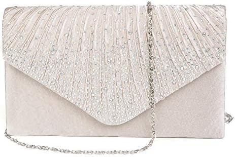 LIFEWISH Bolso de noche tipo sobre con purpurina y diamantes de imitación, bolso de hombro para fiesta de boda para mujer