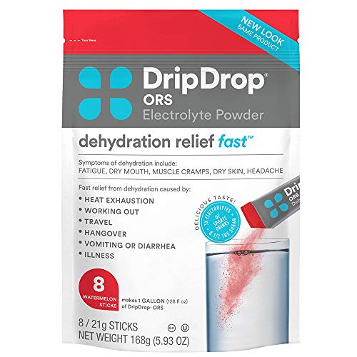 DripDrop ORS - BIG Sticks - Patented Electrolyte Powder For Dehydration Relief Fast - For Workout, Hangover, Illness, Sweating, Travel Recovery - Watermelon - 8 x 16oz Servings