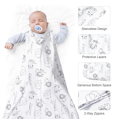 Image of david's kids 3 Pack 100% Cotton Baby Sleep Sack 18-24 Months, Soft Baby Wearable Blankets with 2-Way Zipper, Comfy Toddler Sleeping Bags for Boys Girls Neutral, X-Large Size, Woodland Animals
