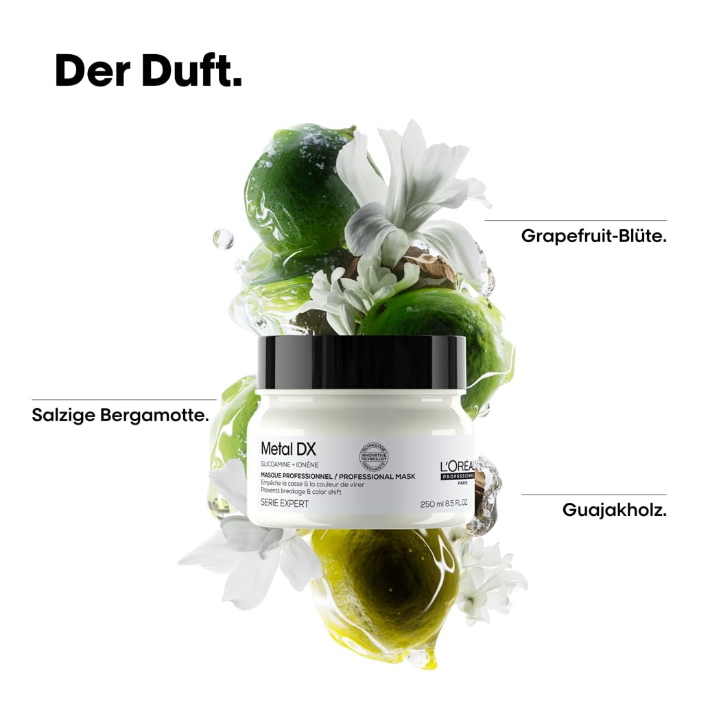 L'Oréal Professionnel Pflegeduo für alle Haartypen, beugt Haarbruch & Farbveränderungen vor, Anti-Frizz, Hitzeschutz, Mit Glicoamin, Serie Expert, Metal DX Haarmaske & Leave-In Cream