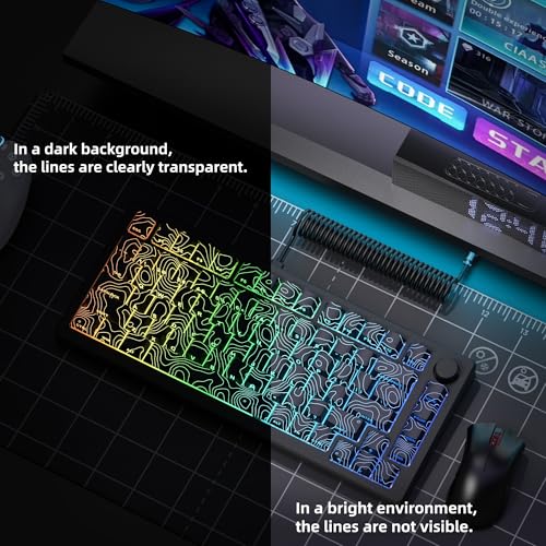 Image of dagaladoo Double Shot PBT Keyboard keycaps Set,Black Topographic,Shine Through Custom keycap,Side Printed keycaps dye sub,Cherry Profile keycap for TKL US Layout Mechanical Keyboard(134keys)