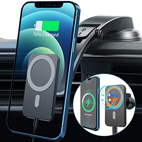 15W Magnetic Wireless Car Charger for iPhone 15/14/13/12/12 Pro/Pro Max/Mag-Safe Case, Qi Fast Charging Mag-Safe Car Charger Mount, Dashboard Air Vent Car Phone Holder Charger for iPhone 15/14/13/12