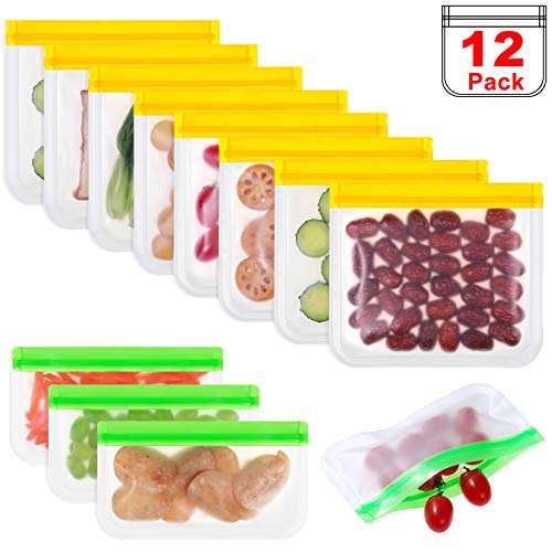 Reusable Snack Bags, 12Pack Food Storage Freezer Bags