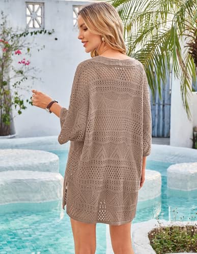 Image of GRACE KARIN Women Lightweight Summer Cardigan Crochet Knit Kimono Sweaters | Lightweight Crochet Knit Fabric, Short-sleeve Open-front Oversized Kimono, Ideal Casual Outerwear for Summer Daily Wear
