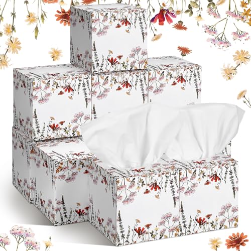 Image of Fourluoo 12 Pack Fall Wildflower Facial Tissues Cube Boxes 600 Sheets 3 Ply