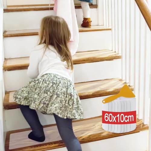 Lot de 15 Transparent Tapis Antidérapant, 10x60cm Bandes Bande Antidérapante Escalier Intérieur, Anti Derapant Tapis Escalier Moquette, Antiderapant Tapis...