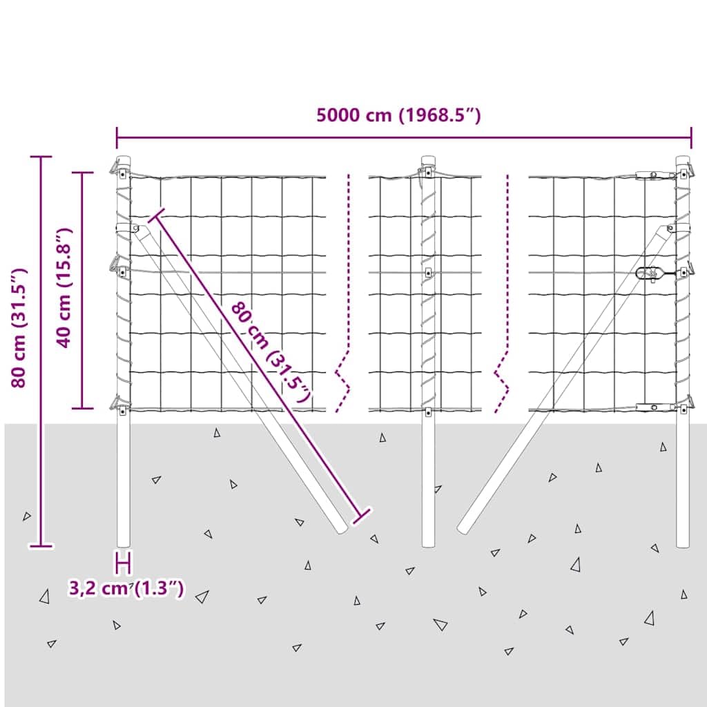 Zaun mit Pfosten Grün Stahl und PVC 0,4 x 50 m Gartenzaun Sichtschutz Zaunelement Gittermatte Doppelstabmatte Maschendraht für Terrasse und Grundstück Begrenzung und Einzäunung