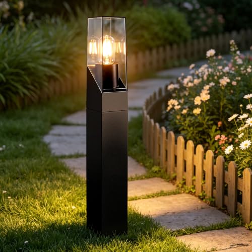 Glitzerlife Außen Wegeleuchte LED Pollerleuchte - Wegelampe E27 IP65 Wetterfest 60cm Schwarz Wegelicht Außenlampe Stehend Gartenbeleuchtung Gartenleuchte Outdoor für Garten Rasen Hof Weg MAX.40W