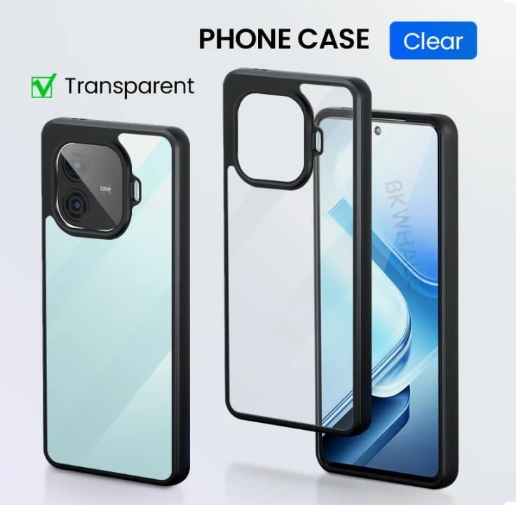 Image of REALCASE Back Cover Case for iQOO Neo 10R 5G | Slim Fit Hard PC Back & Soft TPU Bumper | Protective Shockproof Case for iQOO Neo 10R 5G (Black+Clear)