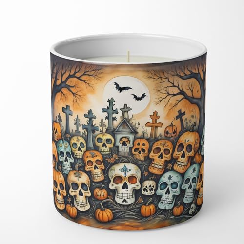 Caroline's Treasures DAC2231CDL Calaveras Sugar Skulls Spooky Halloween Decorative Soy Candle Nature Soy Wax Essential Oil Home Decor Ideal for Bedroom Kitchen Bath Office Gift, 10 oz