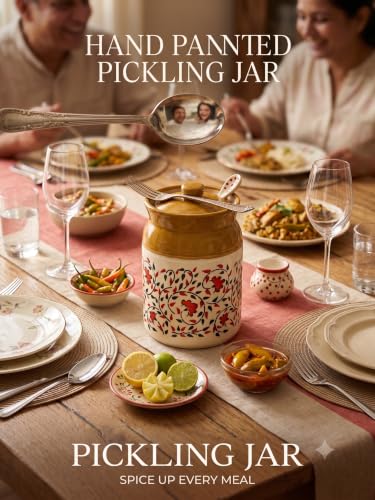 Image of 2 Kg Ceramic Storage Jar with Lid | Handcrafted Pickle Jar for Kitchen | Multipurpose Masala, Cookies, Snacks & Dry Fruit Container | Decorative Kitchen Canister (2 Litre)