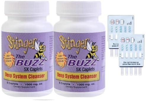 2 Bottles (5 Caplets each) Stinger The Buzz 5x Strength 1 Hour Total Detox W/ 2 free 6 Panel drug tests (mAMP/THC/OXY/COC/OPI/BZO)