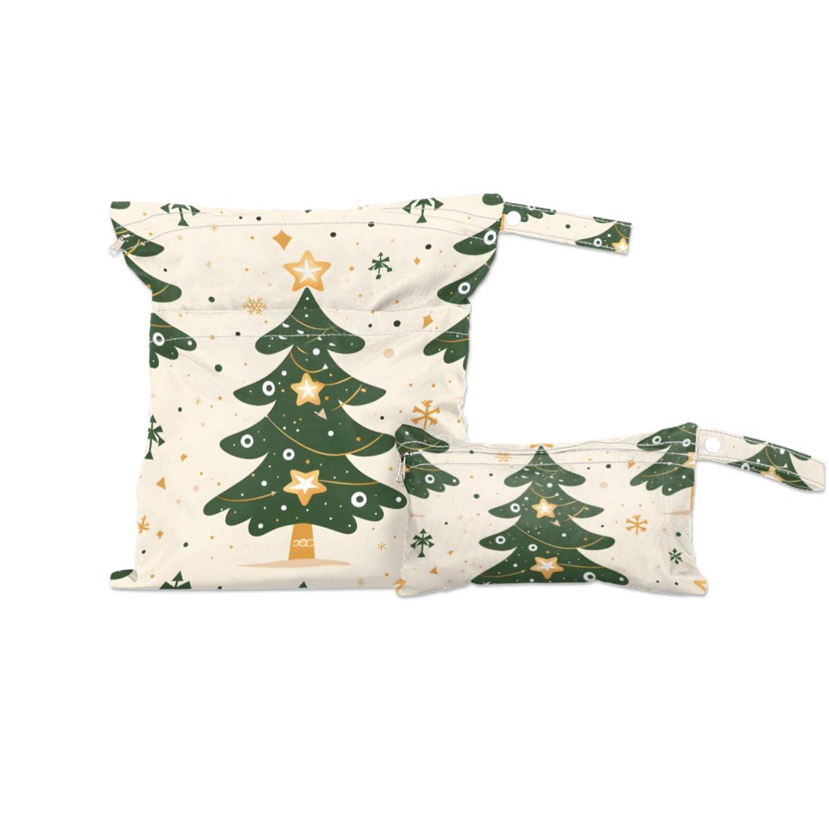 2pcs Cloth Diaper Wet Dry Bag with Two Zipper Pocket Waterproof Storage Bag Travel Laundry Bags, Beach, Pool, Breast Pump Parts, Gym Bag for Swimsuits & Wet Clothes for Baby (Starry Christmas Tree)