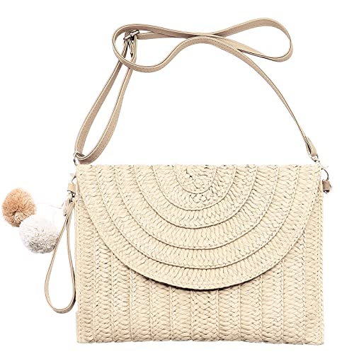 Image of Women Straw Crossbody Handbag, 10.63 x 7.87in, Detachable Strap