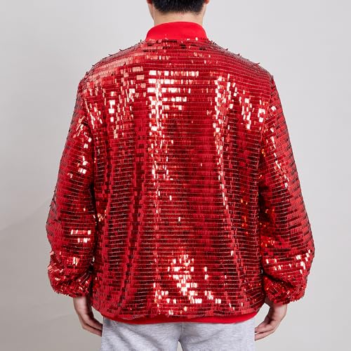 Image of YIYI Mens Jacket Bomber Sequin Sparkly Varsity Unique Glitter Jacket Male Party Shiny Outwear Coat Birthday Holiday Clothes