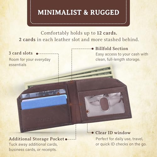 Image of ROGUE WALLET Tailored Genuine Leather Wallets - RFID Blocking, Durable & Stylish Front-Pocket Comfort - Holds 6-8 Credit Cards, ID Window, Extra Storage Pockets & More (Brown)