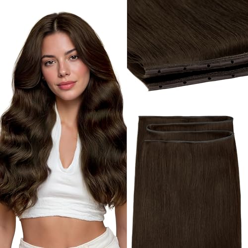 GOO GOO Butterfly Weft Hair Extensions Human Hair, Invisible Double Genius Weft, 4A Chocolate Brown 16 Inch 100g, Flat No Bulk Easy Install at Home for Women