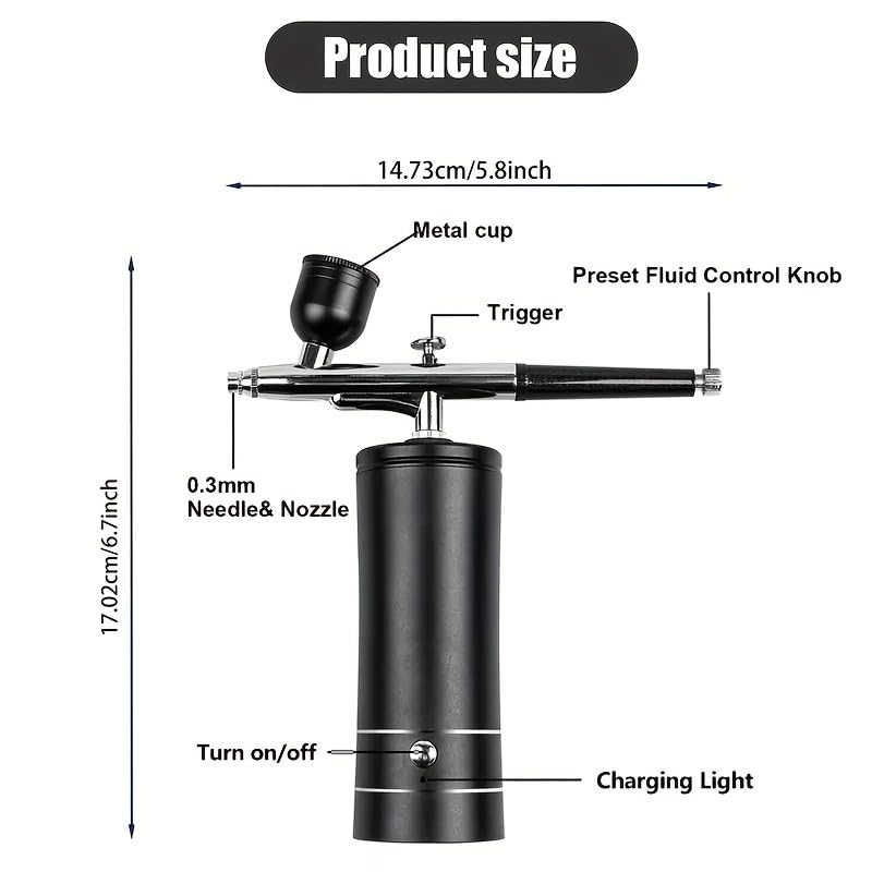 Spray gun set, anti-clogging high-pressure spray gun set, equipped with a 0.3mm nozzle and cleaning brush set, suitable for makeup, hairdressing, nail art, and cake decoration