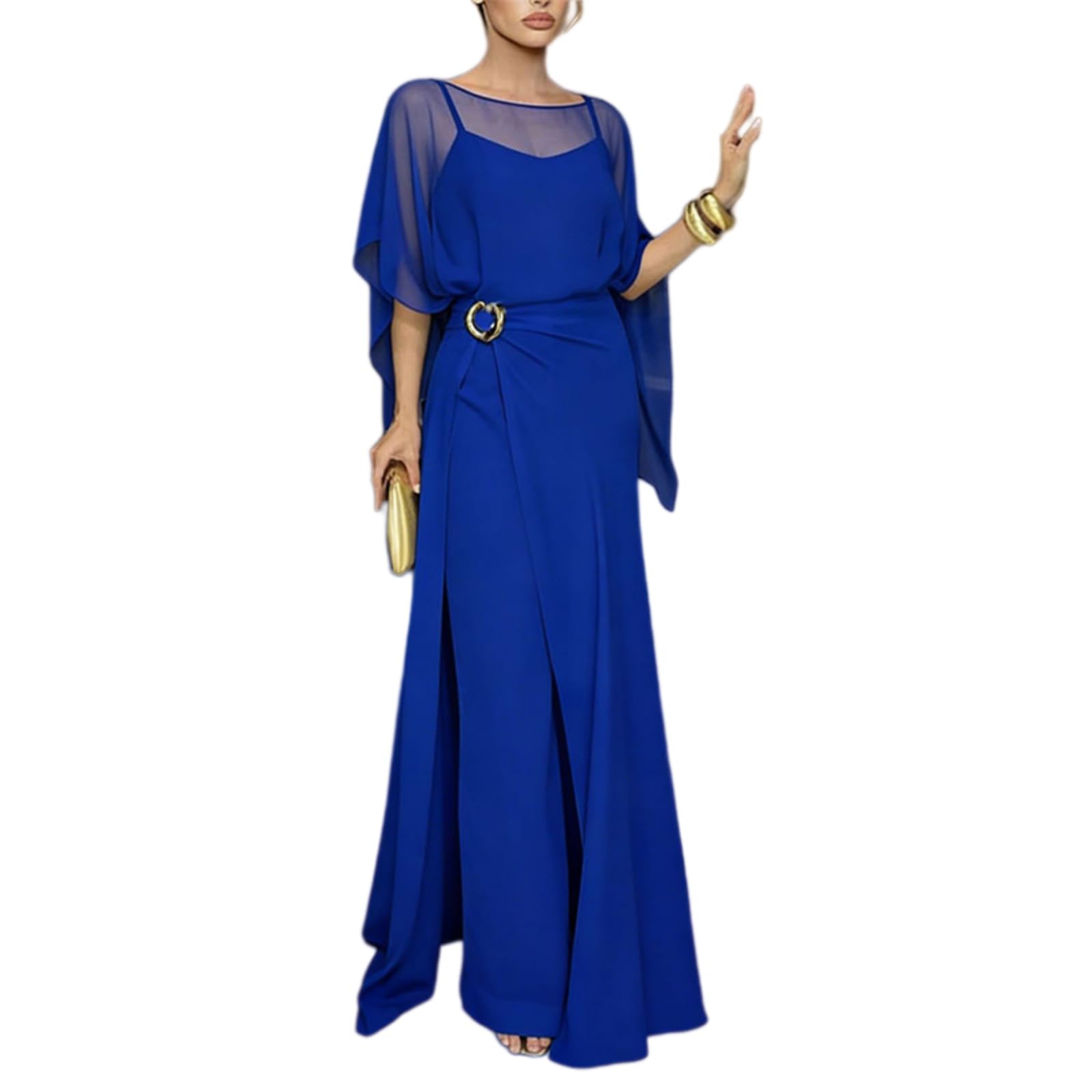 Generico Completo Top con Maniche a Mantella e Pantaloni a Portafoglio – Set Elegante a Due Pezzi con Vita Avvolgente, Ideale per Ufficio, Feste e Vacanze