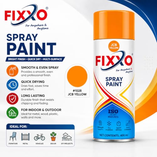 Image of JCB Yellow Spray Paint 400ml | Quick Dry Multipurpose Aerosol Spray Paint | High Coverage Gloss Finish for Metal, Wood, Plastic, Wall, Furniture, Automotive & DIY Projects
