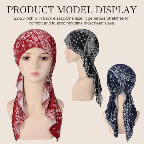 Image of Halfchet 4 Pcs Chemo Headwear for Women Pre Tied Cancer Caps Head Scarf Turbans for Women Patients Gifts