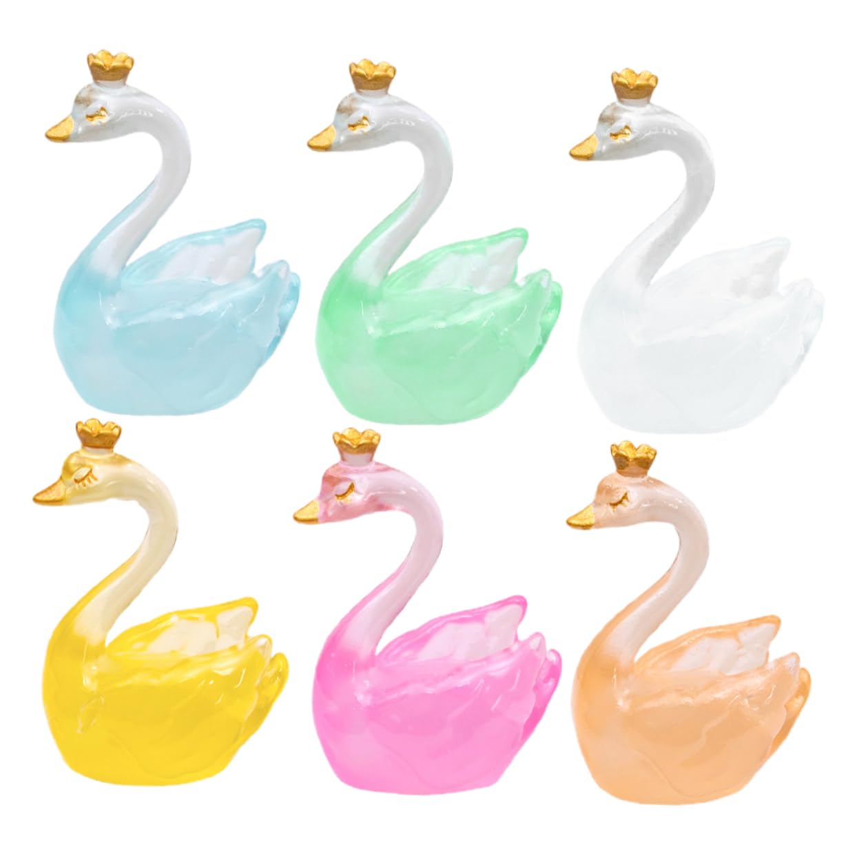 Vaguelly 6pcs Micro Landscape Crown Swan Desktop Swan Model Mini Swan Statue Luminous Swan Adornment Bonsai Landscaping Decor Swan Decoration Luminous Mini Swan Figure Mini Swan Model Resin