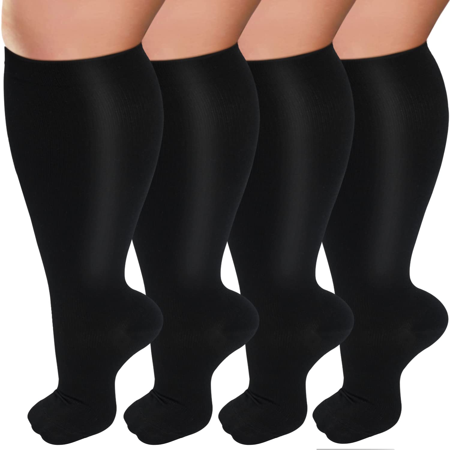 IseasooPlus Size Compression Socks for Women & Men Wide Calf 20-30mmhg Extra Large Support Socks for Nurses Circulation