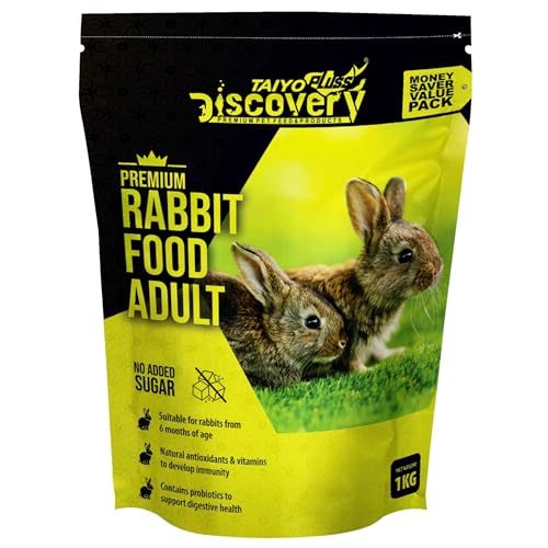 Image of Taiyo Pluss Discovery Adult Rabbit Food - 1 kg Refill Pouch | High Fibre Pelleted Sticks with Alfalfa for Growth | Complete Nutrition for Adult Rabbits | Supports Strong Bones & Teeth
