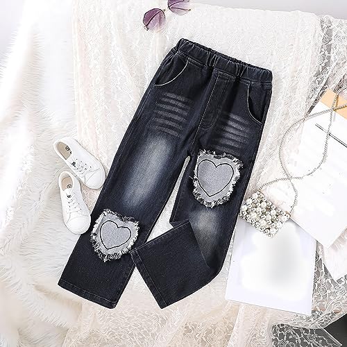 Kids Girls Heart Ripped Baggy Jeans Elastic High Wasit Straight Wide Leg Denim Pants Y2k Casual Boyfriend Trousers Sweatpants2