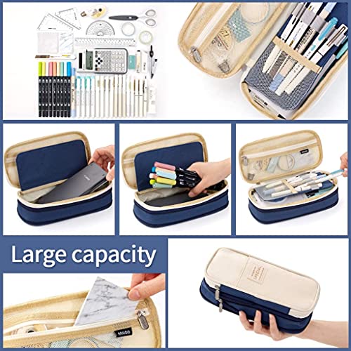 Image of FINEMOE Canvas Big Capacity Pencil Pen Case Office College School Large Storage High Capacity Bag Pouch Holder Box Organizer (Blue)