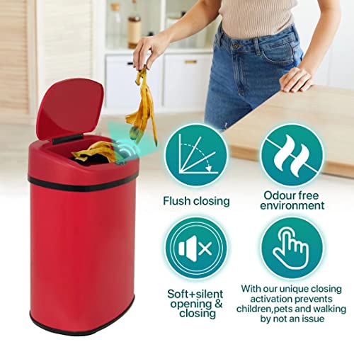 Papelera Automática de Cocina 13 Galones Acero Rojo miniatura 2
