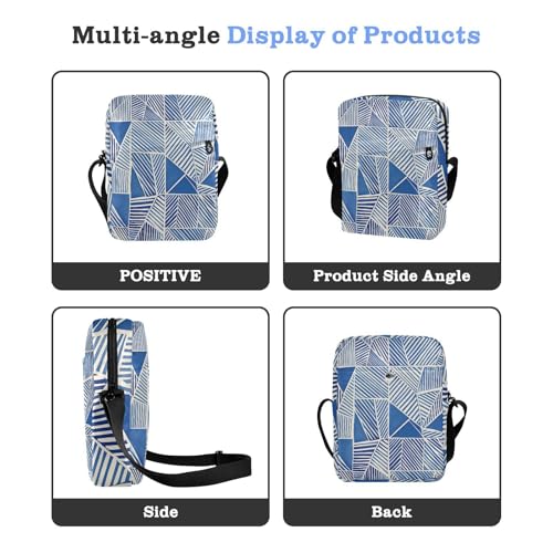 messenger bags for women mens crossbody bag small Shoulder Handbags For Women Adjustable Strap for School School- Blue White Geometric Shape4