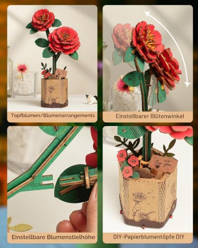 ROBOTIME 3D Holzpuzzle Künstliche Blumen Modellbausätze für Erwachsene zum Bauen, Kreative Wohnkultur, Accessoires Wohnzimmer… – Ansicht 3