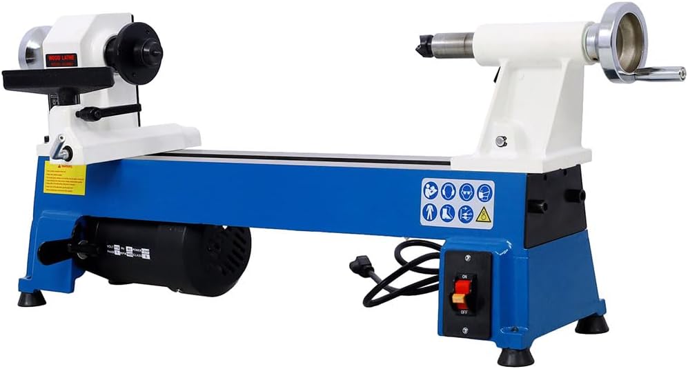 Benchtop Wood Lathe, Benchtop Cut-Off Saw Miniature Compound-Cutting, Mini Wood Turning Lathe for Woodworking 1/2HP Multifunctional Power Wood Lathe for Crafts
