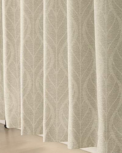 オーダーカーテン2倍ヒダ 5290 遮光2級 リーフ柄プリント 北欧調 形態安定