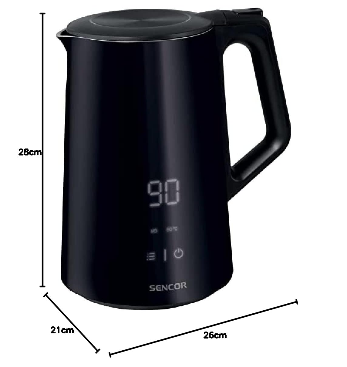 Sencor Bollitore Elettrico Nero Potente, Cool Touch, Anti-Bruciatura, Senza BPA - Bollitore Elettrico Temperatura Regolabile, Display LED, 1.5L, Acciaio Inossidabile, 2200W, Mantenimento Calore